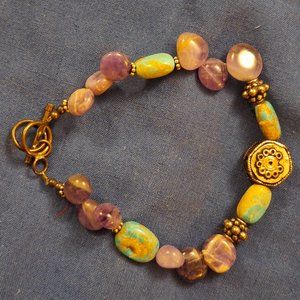 Sterling Silver Genuine Turquoise, Amethyst 8.25 inches (Large Wrist)